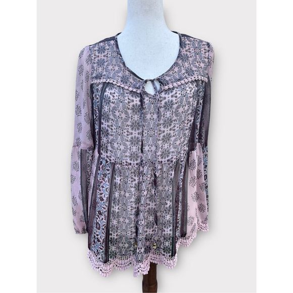 Knox Rose Womens Blouse Peplum Long Sleeve Floral Multicolor Small - Picture 1 of 5